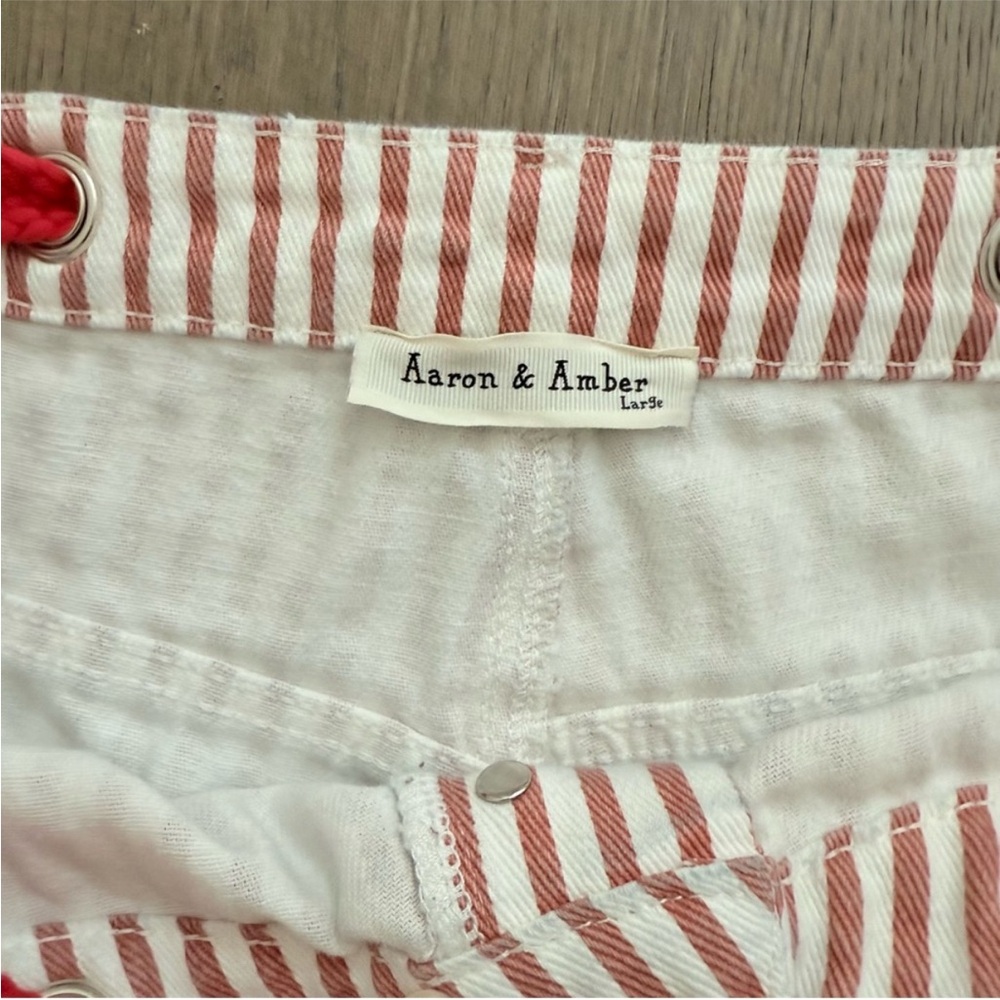 Aaron & Amber Rust Stripe Eyelet Drawstring Rope Waist Tie Barrel Jeans Large - Picture 6 of 13